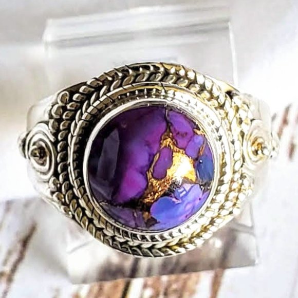Artisan Purple Copper Turquoise Ring - Picture 4 of 9